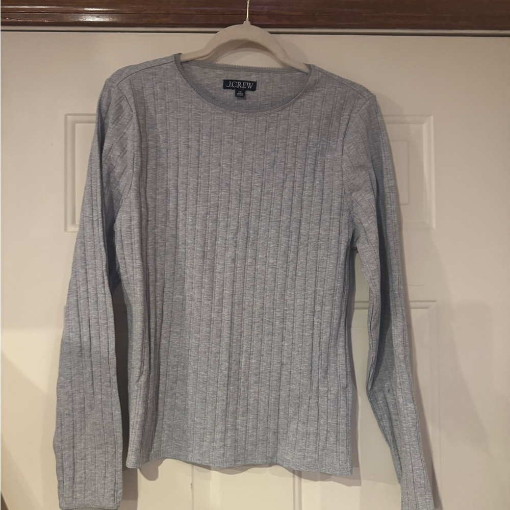 J.Crew Gray Pointelle Ribbed Long Sleeve Top